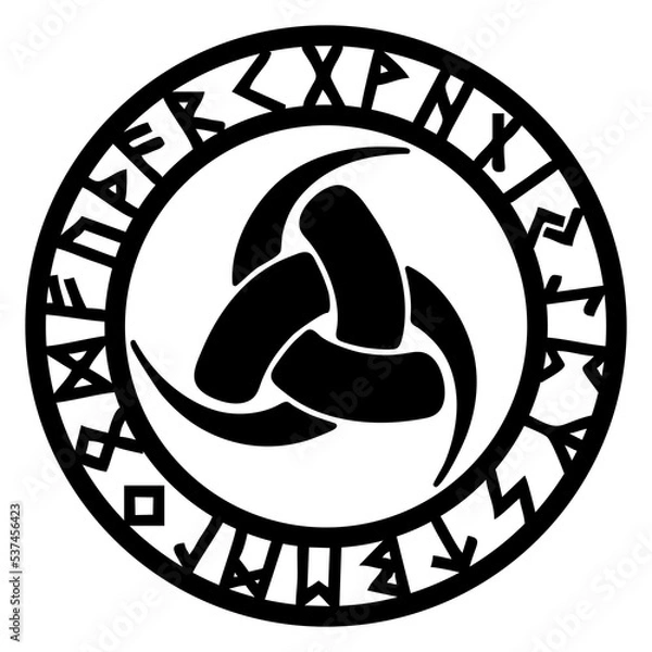 Fototapeta Triple Horn of Odin, Norse mythology, viking symbol, celtic knot, vector, isolated, white background