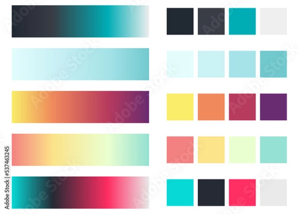 Fototapeta Popular color palette. An example of a color scheme. Forecast of the future color trend template. Gradient and solid color composition for modern design. Vector Eps 10.