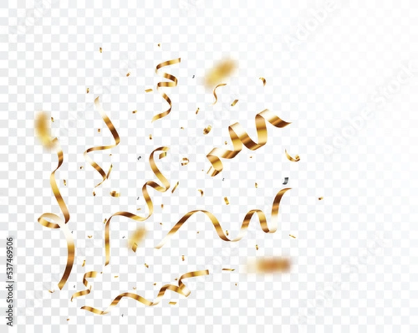 Obraz Gold confetti and ribbon background, isolated on transparent background