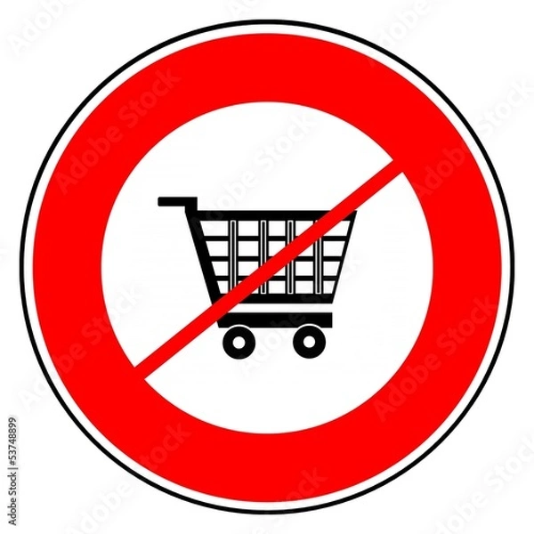 Fototapeta Caddie de supermarché dans un panneau d'interdiction