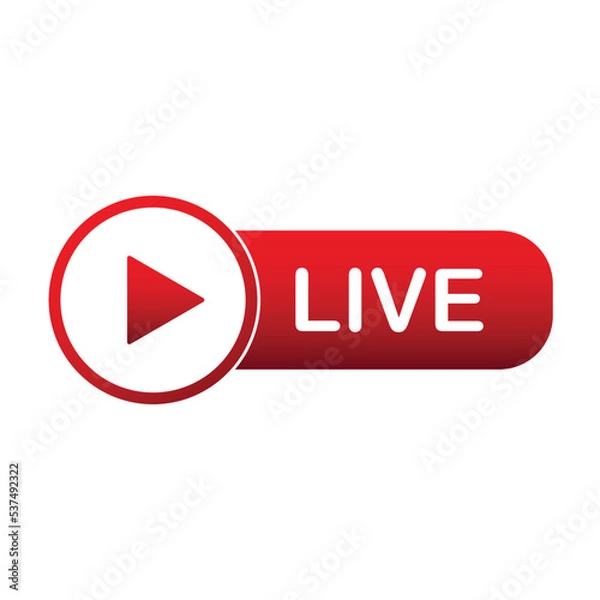 Fototapeta Live flat vector icon. Red design element with play button for news,radio,TV or online broadcasting isolated on white background. . Vector illustration