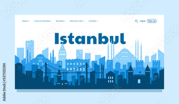 Obraz Istanbul Turkey concept. Silhouette of the city of Istanbul. Landing page template. Travel concept. Vector illustration on white background.