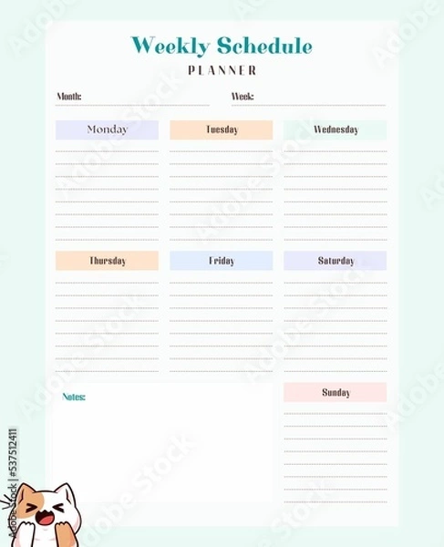 Obraz planner template for one week.
