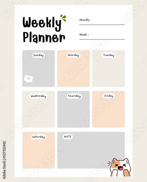 Obraz planner template for one week.

