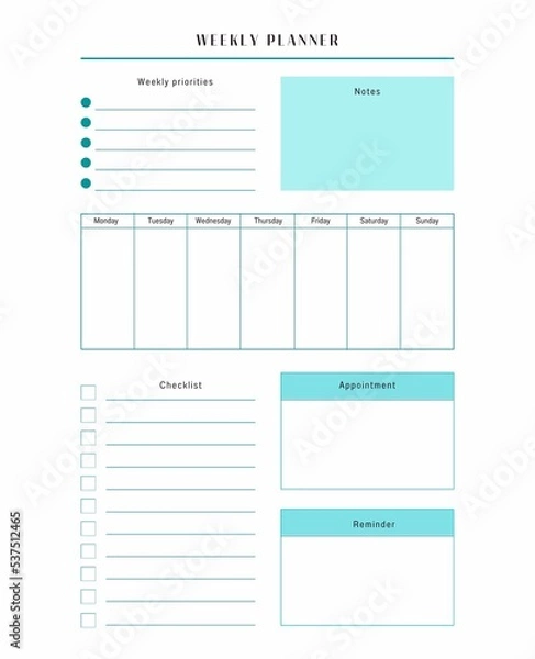 Obraz planner template for one week.

