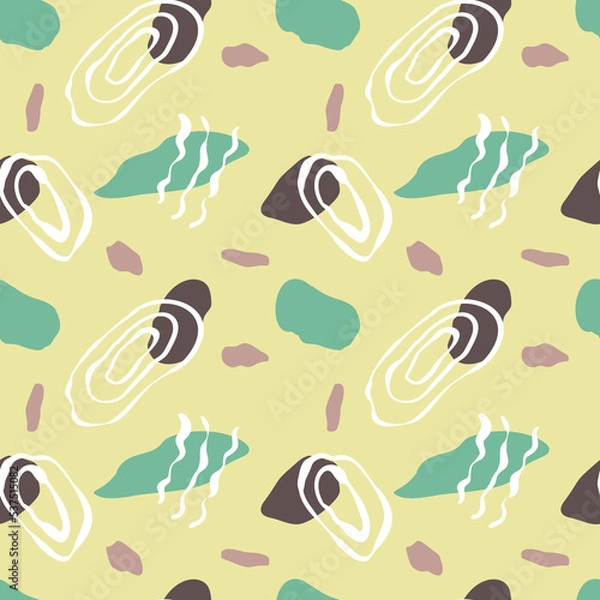 Fototapeta Boho seamless pattern with abstract shapes on yellow background