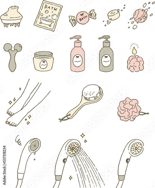 Fototapeta ビューティー　バスルームグッズのイラストレーションセット