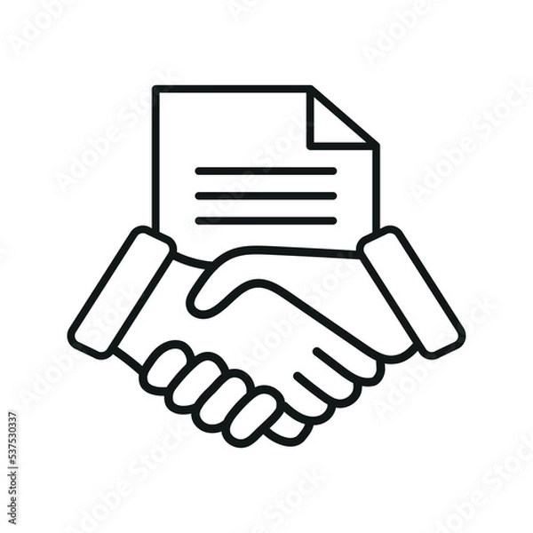 Fototapeta Business handshake sign icon or logo line. agreement of parties concept. Business contract and document outline vector illustration. Vector illustration