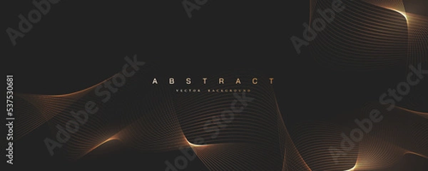 Fototapeta Abstract shiny color gold wave design element on dark background.