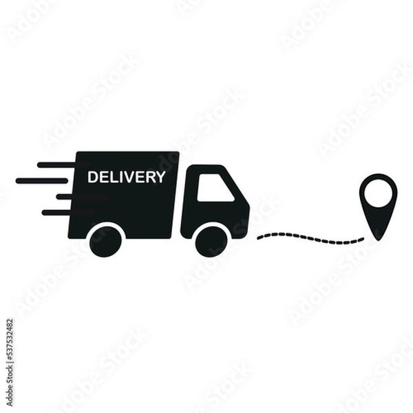 Fototapeta Fast delivery delivery trucks with route routes to the recipient icon on eps 10 . Vector illustration