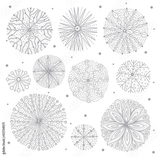 Obraz Silver magic snowflakes. Decorative set.