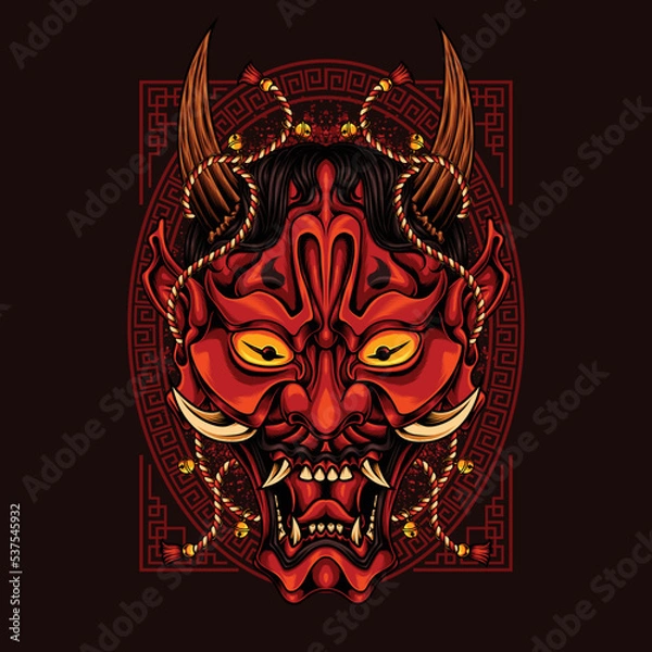 Obraz oni mask with ornament background vector illustration
