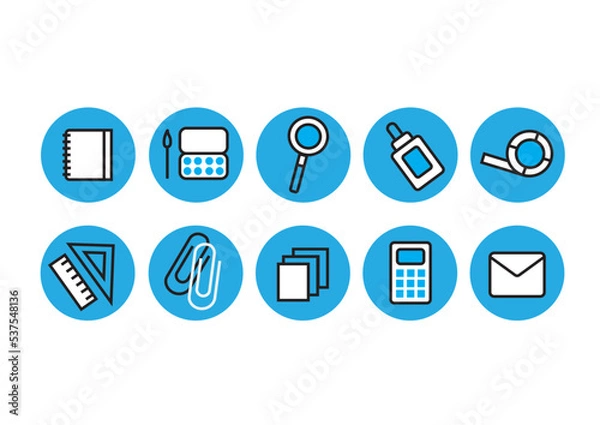 Obraz Set of blue icons (office, school suplies)