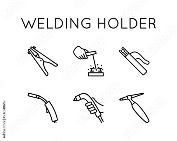 Obraz Welding holder icons set. Electrode, Arm, Argon, Mass Are Presented, tig, mig.