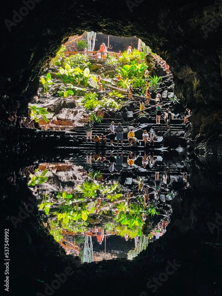 Obraz People on steps outside cave