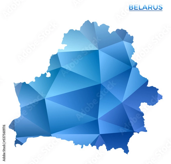 Fototapeta Vector polygonal Belarus map. Vibrant geometric country in low poly style. Astonishing illustration for your infographics. Technology, internet, network concept.