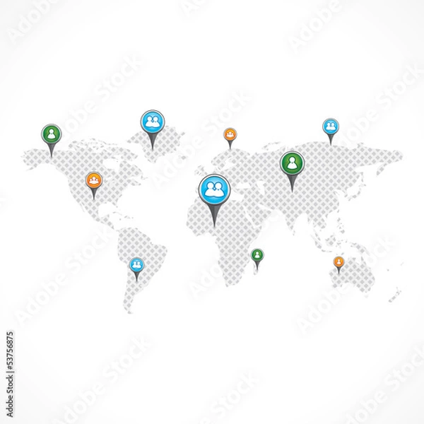 Fototapeta World Map with Pins