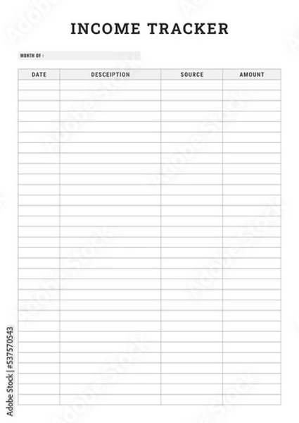 Fototapeta Income Tracker Template