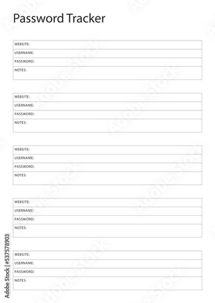 Fototapeta Password tracker template design