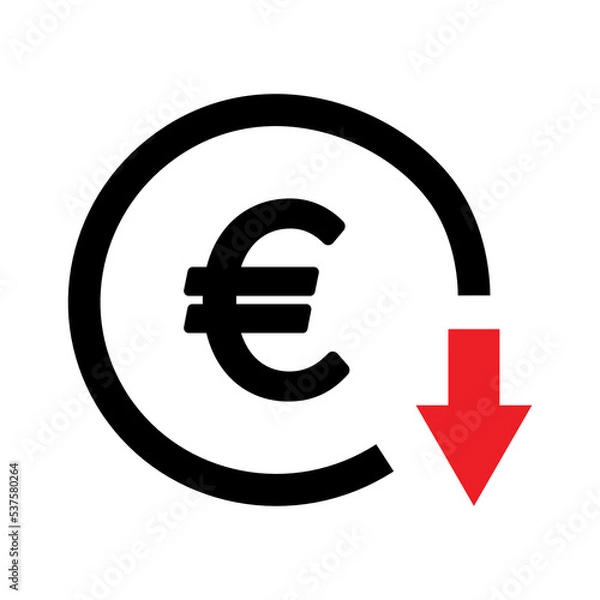 Fototapeta Euro down Icon Flat Style Isolated Vector Illustration. Vector illustration