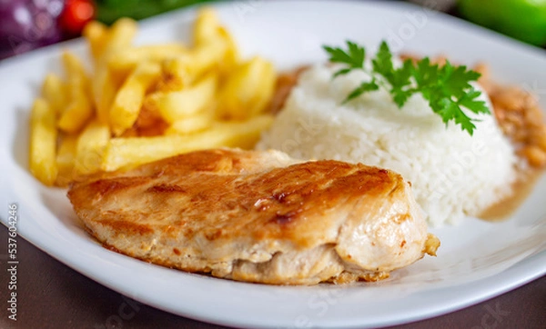 Obraz Prato De Frango Com Arroz e Batata Frita