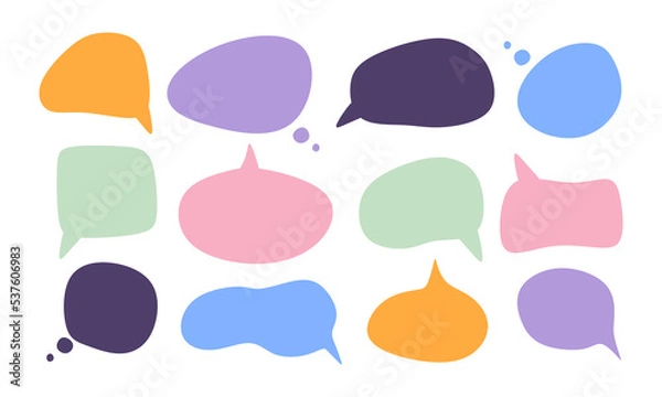 Fototapeta Set different hand-drawn speech bubble. Bubbles collection on white background. Empty blank comment. Talk chat speak message. Vector 