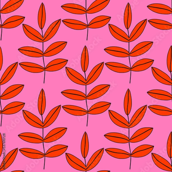 Fototapeta square vector seamless pattern - leaves in hippie style.1970 good vibes.Funky and groovy y2k daisy leaf.Funky 1960 psychedelic ornament with floral.Kidcore kawaii wallpaper and fabric.Floral naive	
