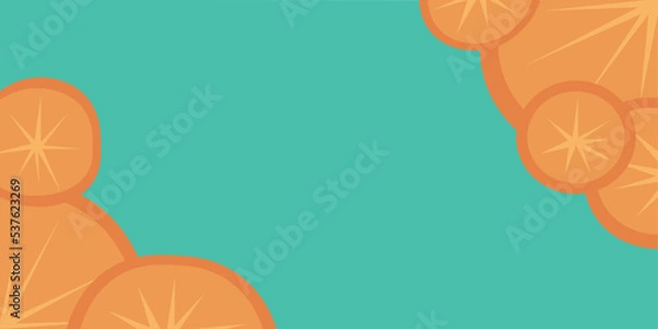 Fototapeta Ripe oranges on a blue background. Summer fruit.