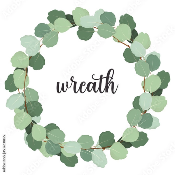 Fototapeta Wreath of tree branches and leaves. Wreath in the shape of a circle. Romantic wreath.
