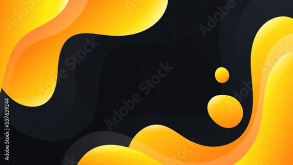 Fototapeta Abstract background with yellow waves. Black background. Desktop wallpaper. Vector.