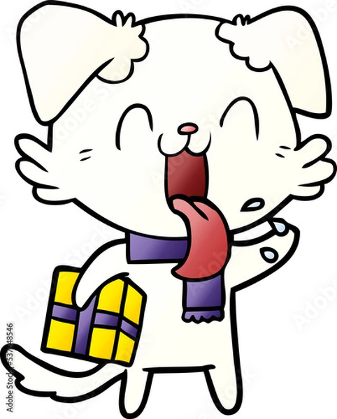 Obraz cartoon panting dog with present