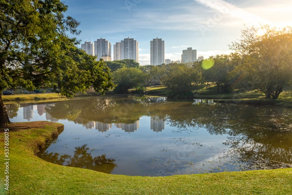 Obraz Park Barigui in Curitiba at sunrise with lake reflection, Parana State, Brazil