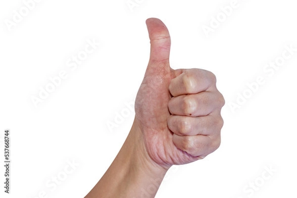 Obraz Hand with thumb up isolated on transparent background. Positive gesture.	
