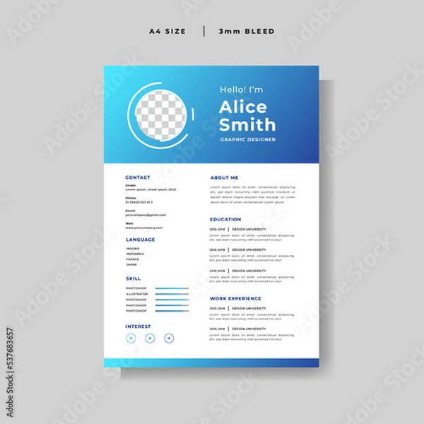 Fototapeta modern Curriculum Vitae design template vector