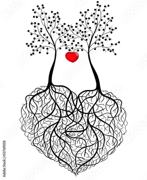 Obraz two trees whose roots are woven into a heart shape