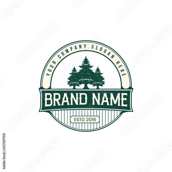 Obraz Tree logo design, Triple tree, and Pine forest vector illustration, Retro Vintage Woodland, Evergreen, Pines, palm, Cedar trees logo design hand drawn shady tree abstract sign,