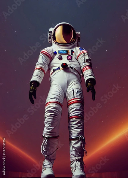 Obraz An astronaut standing in front of the camera with light trails in the background