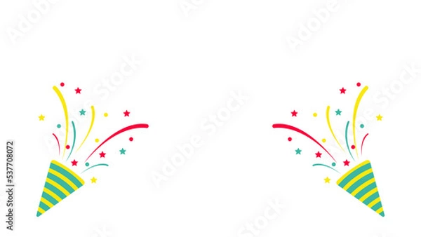 Fototapeta Exploding party popper cone with confetti isolated on white background.