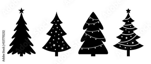 Obraz Set of christmas trees. Winter collection. Isolated objects on white background. Flat vector illustrations.