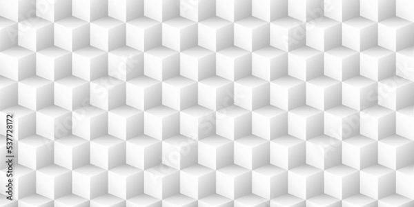 Fototapeta White geometric vector background with 3d texture from cubes.