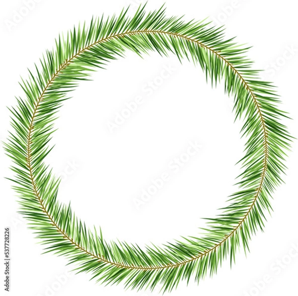 Fototapeta Christmas tree decorations. Fir branches design elements. Round frame with copy space
