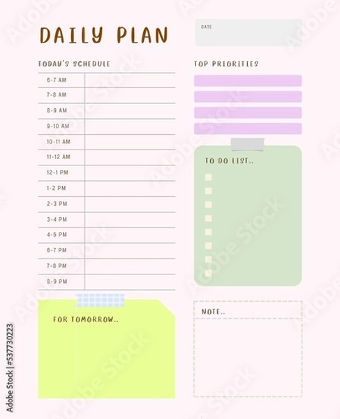Obraz Daily planner printable template.Schedule,notes for the day. 