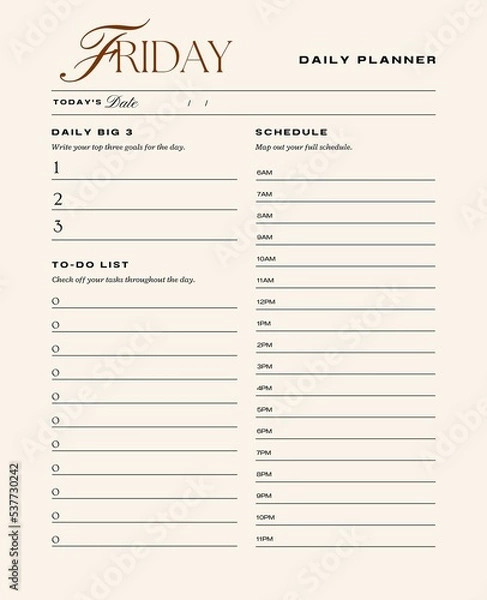 Obraz Daily planner printable template.Schedule,notes for the day. 