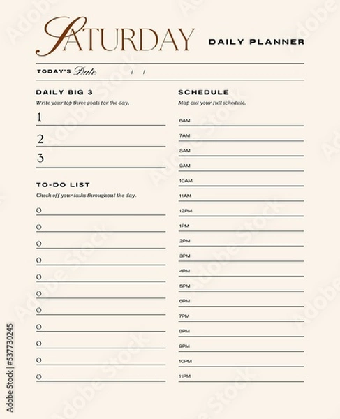 Obraz Daily planner printable template.Schedule,notes for the day. 