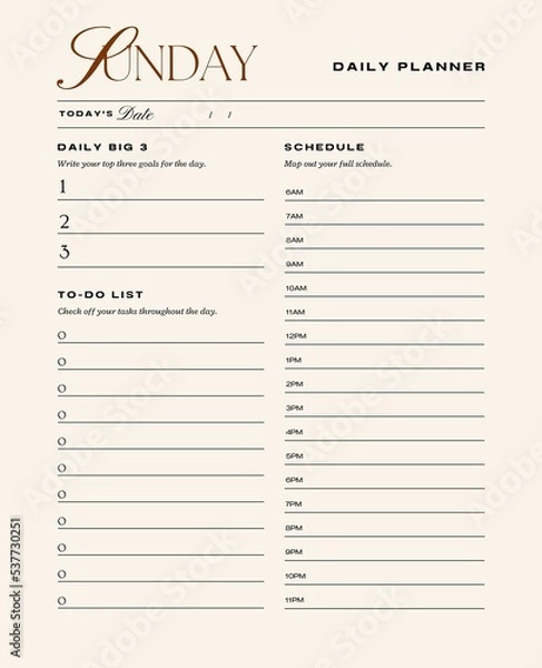 Obraz Daily planner printable template.Schedule,notes for the day. 