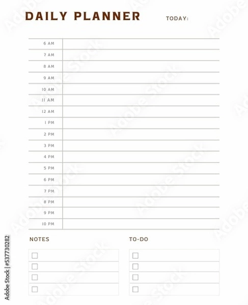 Obraz Daily planner printable template.Schedule,notes for the day. 