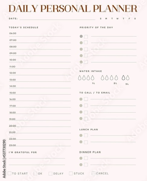 Obraz Daily planner printable template.Schedule,notes for the day. 