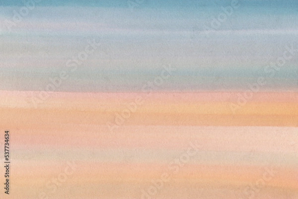 Fototapeta Watercolor background. Abstract drawing of the sunset sky. Gradient blue and orange.