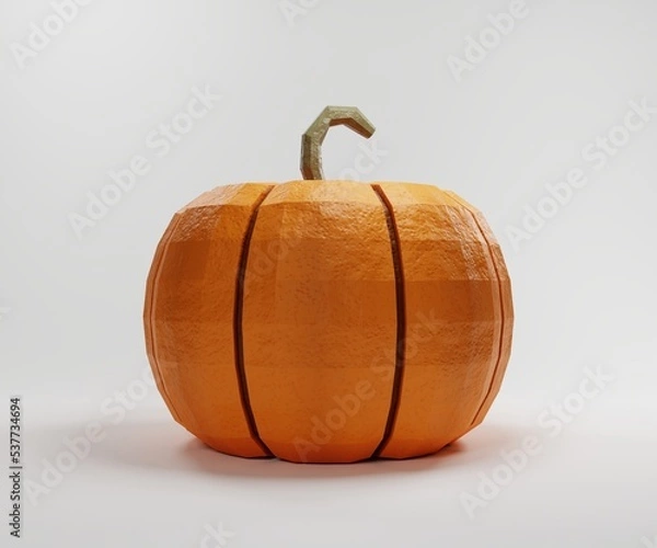 Obraz 3d rendering low poly halloween pumpkin on white background. 3d render halloween concept