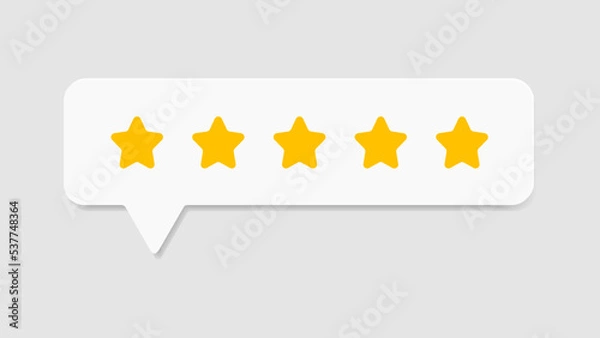 Fototapeta Five star rating vector in paper cut style design isolated on grey background. Feedback, Review, and rate us concept. Vector illustration.